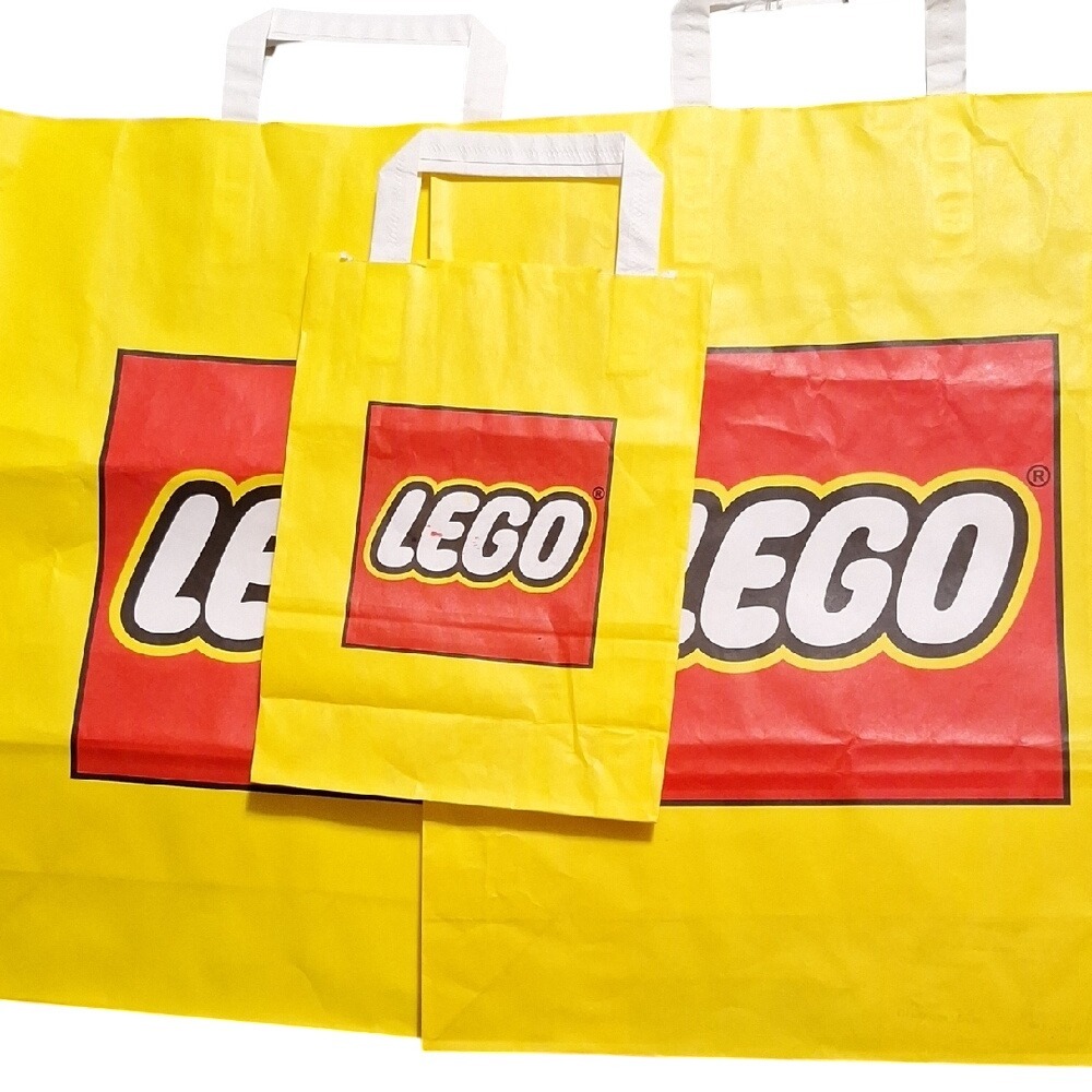 Lego Store Yellow‎ Paper Shopping Bags Lot of 3 Mixed Sizes Retail Ephemera